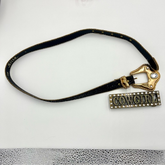 COWGIRL Spellout Brass Tone Rhinestone & Glitter Rodeo Belt Buckle Vintage - Picture 4 of 4